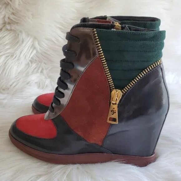 Guido Sgariglia Leather Colorblock Lace Up Boots SZ 9 - Picture 5 of 11